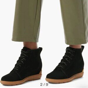 NEW Sorel Evie II Lace Wedge Boots  Waterproof Suede in black For Women 825 5s3